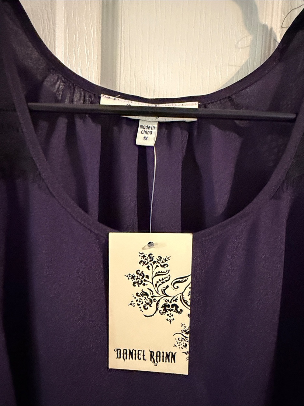 Daniel Rainn Deep Purple Lace-Yoke Short Sleeve Blouse NWT 1X - Picture 3 of 4